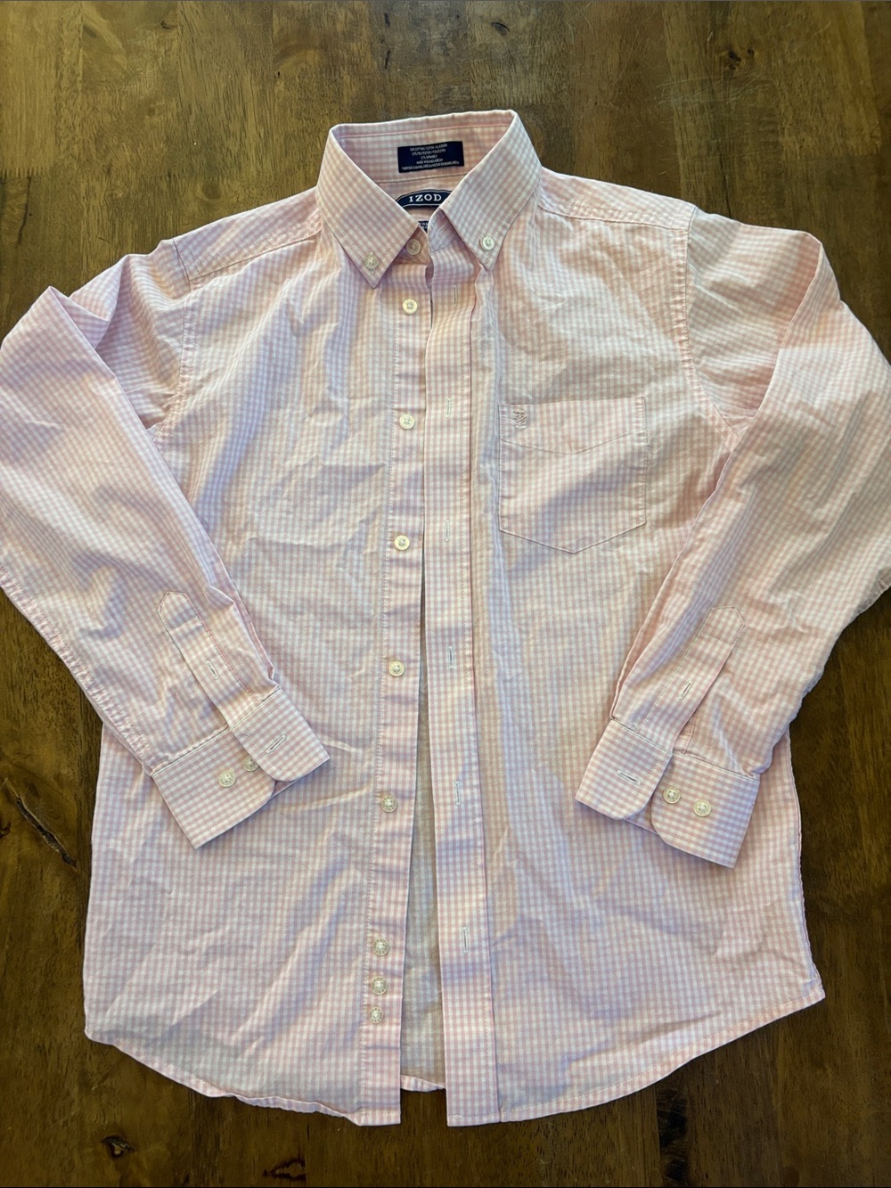 Izod boy’s Light Pink Gingham Button-Down Dress Shirt